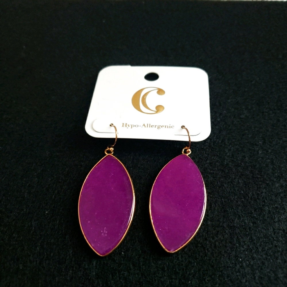 Purple Magenta with gold drop earrings
